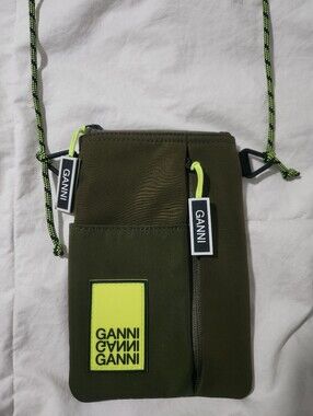Ganni Khaki Green Tech Fabric Crossbody Bag READ